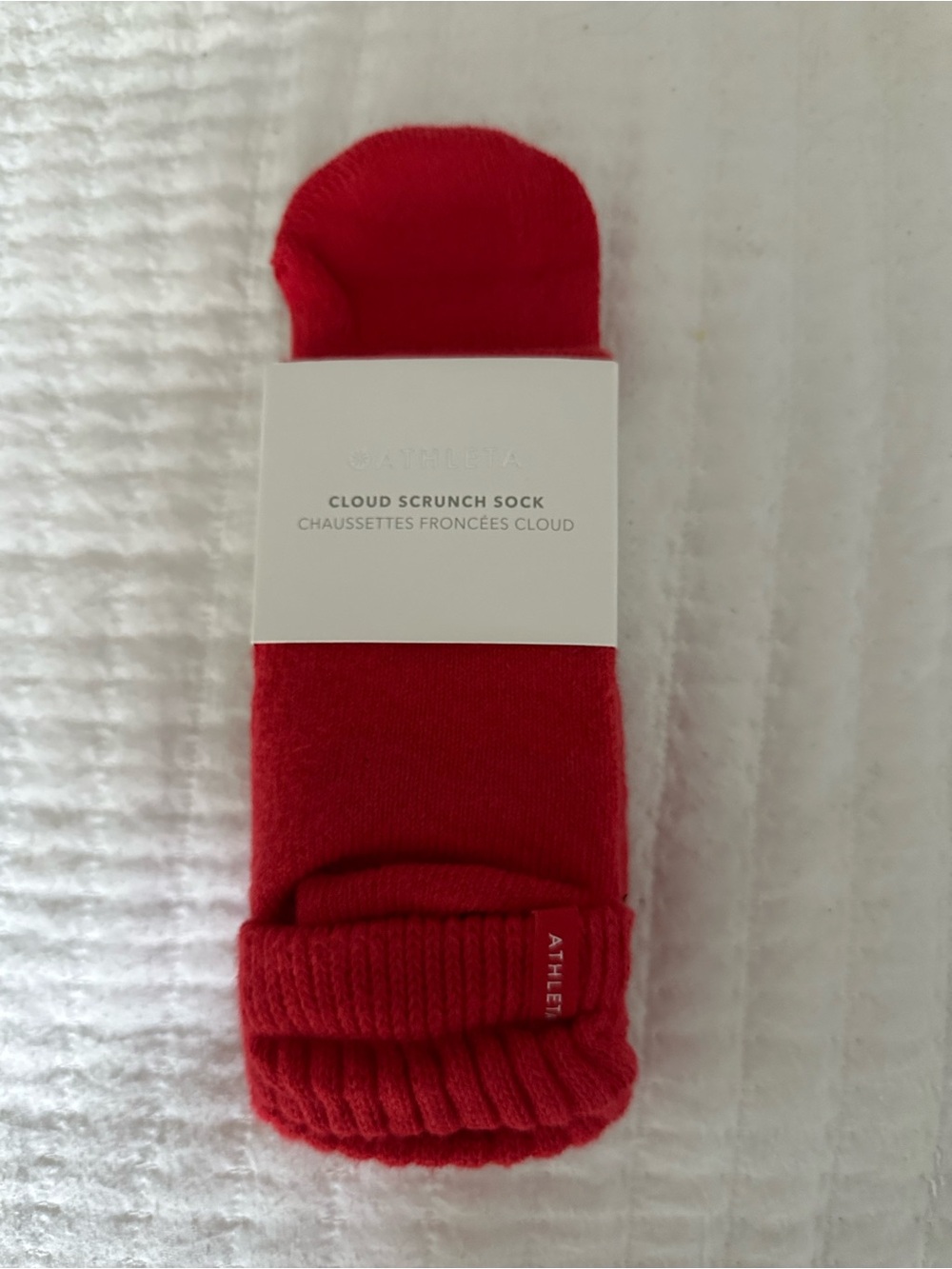 Athleta women’s Cloud Scrunch Sock in bright red